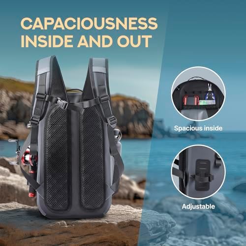 Xelfly Waterproof Fishing Backpack G2 with Rod Holder, Inflatable Air Valve, Padded Waist Straps & Gear Loops - Submersible Zipper, Rugged Top Handle, Adjustable Attachments (Gray) - Image 6