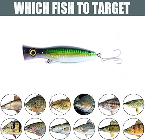 Popper Fishing Lure, JAZALIC Topwater Popper Lures 3D Eyes Fishing Accessories for Saltwater Surface Casting and Freshwater Surface Fishing, Gt Tuna Kingfish Large Predator Fish (5.11in, 1.48Oz) - Image 5