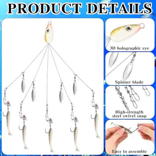 Lunmon 2 Pcs 5 Arms Umbrella Rig Fishing Lures for Bass Walleye - Image 3
