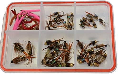 Essential Nymph Fly Assortment - 57 Fishing Flies on Mustad Signature Fly Hooks in Various Sizes by RegionFishing