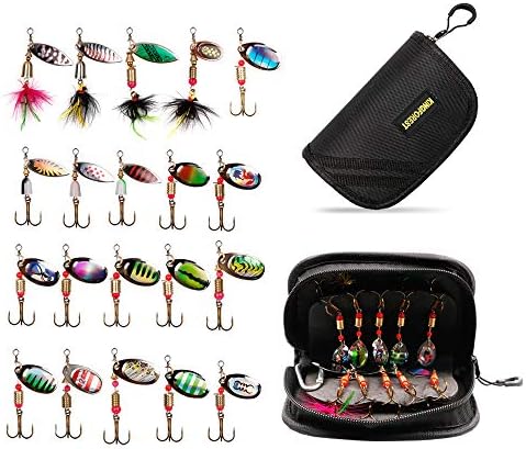 KINGFOREST 10-12-20pcs Fishing Lures Spinnerbait for Bass Trout Salmon Walleye Hard Metal Spinner Baits Kit with Tackle Box by Kingforest