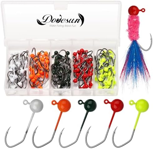 Dovesun 100pcs Fly Tying Jigs Kit, Jig Heads for Fly Fishing 1/124oz 1/80oz 1/64oz 1/32oz 1/16oz Jig Head Small Fly Fishing Hooks DIY Lure Making Kit Suit for Tying Flies | Crappie Lures by Dovesun