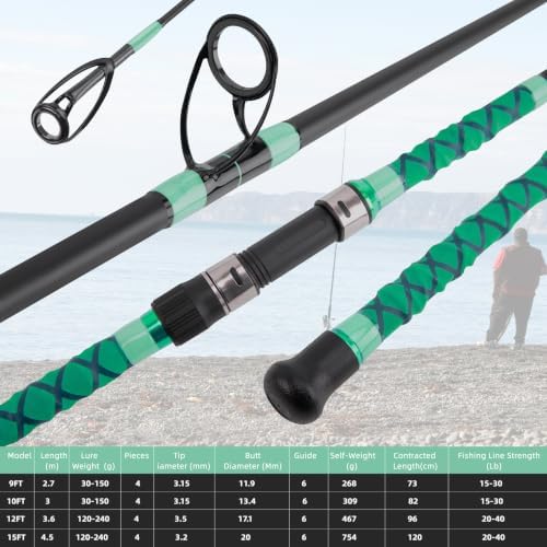 4-Piece Surf Fishing Rod,9-15 FT Saltwater Surf Spinning Fishing Rod - Image 2