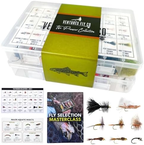 Ventures Fly Co. | 122 Premium Hand Tied Fly Fishing Flies Assortment | Two Fly Boxes Included | Dry, Wet, Nymphs, Streamers, Wooly Buggers, Terrestrials | Trout, Bass Lure Set, Kit, Gift by VenturesFlyCo