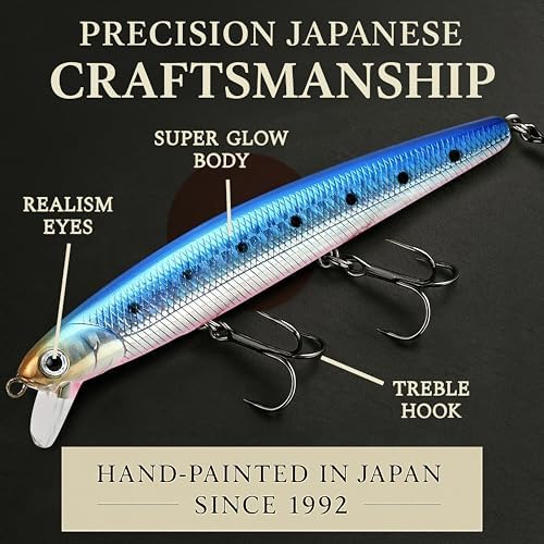 LUCKY CRAFT FlashMinnow 110, Super Glow Series, Saltwater Fishing Lures, Jerkbait Surf Fishing Accessories and Gear, 1-2 ft Slow Suspending Topwater Lure, Halibut and Bass Fishing Lures - Image 3