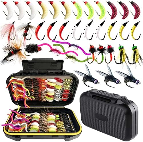 Fly Fishing Flies Kit Trout Steelhead Salmon Bass Flies Assortment 32Pcs-148pcs Include Dry Wet Flies Nymphs Streamers Maggot, Fly Lure Set by Qievcrme