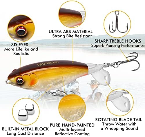 TRUSCEND Top Water Fishing Lures with BKK Hooks, Easy Catch Plopper Lure for Freshwater or Saltwater, Floating Lures for Bass, Pike, Catfish, Surface Wobble PoPobait Bass Baits Fishing Gifts for Men - Image 3