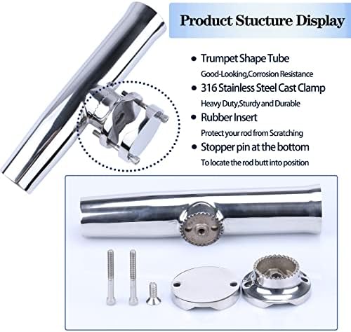 (2X) 316 Stainless Tournament Style Boat Fishing Holder Clamp on Fishing Rod Holder for Boat 1-1/4" to 2" Rail Gimbal Pin at Bottom - Image 5