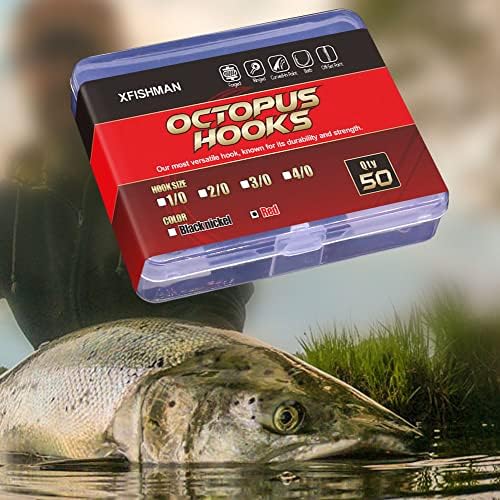 Octopus-Hook-Fishing-Beak-Circle-Hooks-Freshwater-Red-Black-100-50 Pack - Image 5