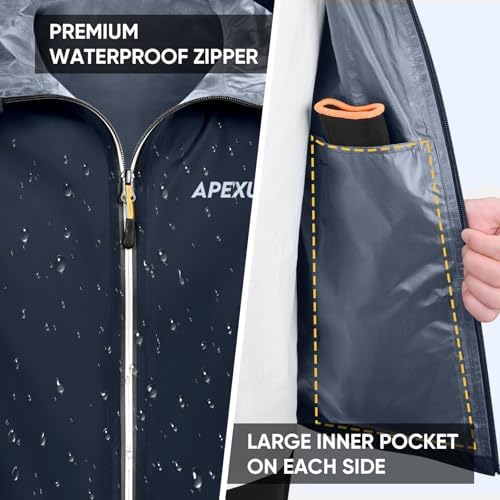 APEXUP Packable Rain Jacket Men Waterproof Lightweight Raincoat with Hood - Image 4