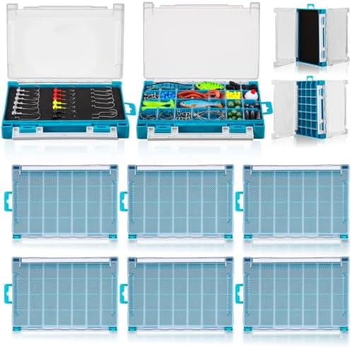Wonderjune 6 Pack 3500 Double-Sided Fishing Tackle Boxes Waterproof,Blue by Wonderjune