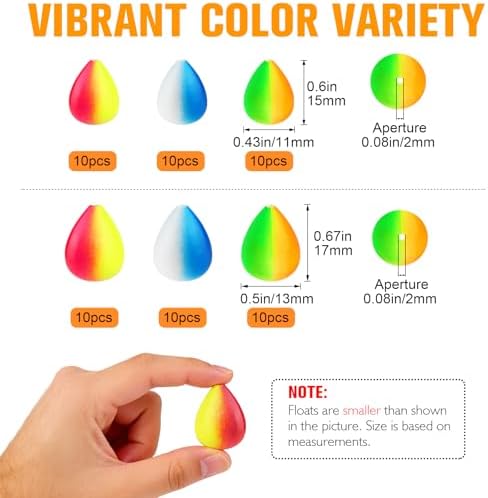 Dovesun 220/104/80/60/54/52/42pcs Pompano Rig Floats for Surf Fishing Foam Bobbers for Fishing Fly Fishing Bobbers Floats Bright Color Kit/Round/Cylindrical/Heart/Bullet/Pill/Spin Shape - Image 2