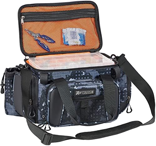 X Strike Fishing Bag - Waterproof Storage with 4 3600 Tackle Box, Saltwater & Freshwater Shoulder Bag for Camping, Hunting, Hiking, Travel by XStrike