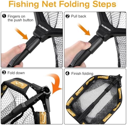 PLUSINNO Floating Fishing Net for Steelhead, Salmon, Fly, Kayak, Catfish, Bass, Trout Fishing, Rubber Coated Foldable Landing Net with Fixed or Telescoping Pole Handle, Fishing Gear and Gifts for Men - Image 5