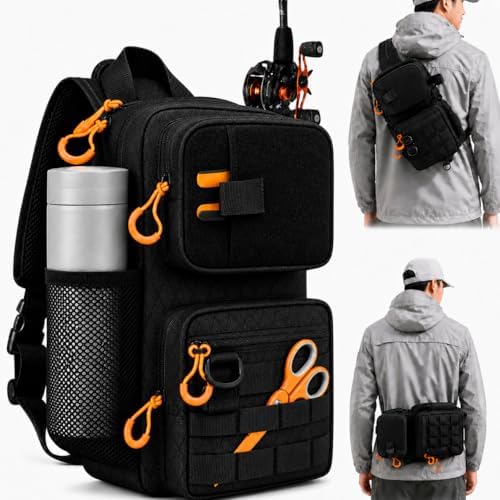 X-PAC Fishing Sling Bag, Waterproof Tackle Pack with Rod Holder for Men by GearUpGoFurther