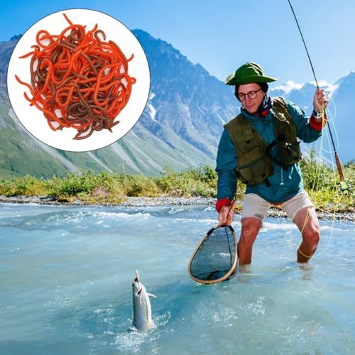 100 Pcs 3.3inch Soft Worms Fishing Lure Baits, Earthworm Baits Lifelike Fake Bloodworm,Fresh Water Fishing Bait - Image 7