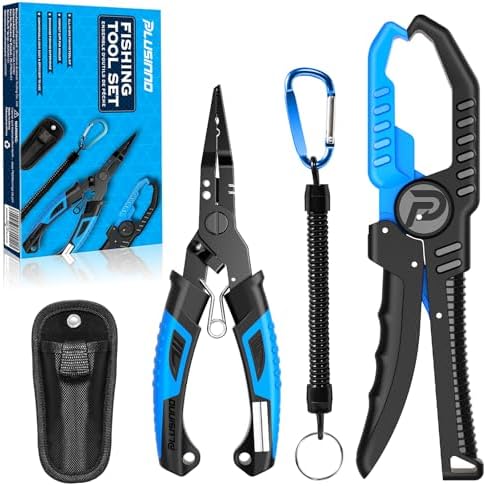 PLUSINNO Fishing Gear, Fishing Tools, Fishing Accessories, Corrosion Resistant Fishing Pliers Kit, Fishing Knife, Floating Fish Lip Gripper Fishing Gifts for Men, Gifts for Fishermen by PLUSINNO