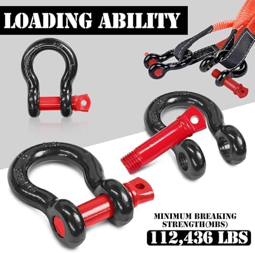 1" D Ring Shackle with 1-1/8" Screw Pin, 8.5T Working Load Limit (WLL) / 51T (112,436 lb) Minimum Breaking Strength (MBS) for Tow Strap Winch, Off-Road Vehicle Recovery (Black/Red, 2 Pack) - Image 3