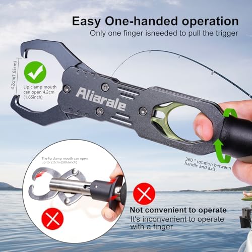 Fish Lip Gripper Fish Scales Professional Fish Holder Aluminium Alloy Material Grabber 40 Pound Fish Lip Grip Tool with Weight Scale and 360 Degree Rotation,Fish Grabber Clip Fish Control Tackle - Image 5