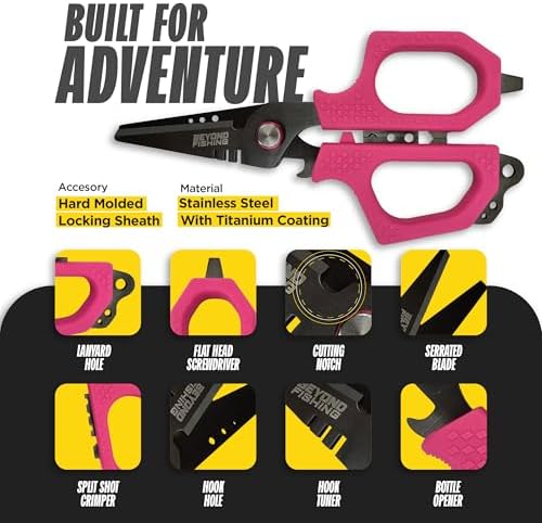 Beyond Fishing 6.5" Pro Fishing Shears Dual Serrated Blades, Fishing Braided Line Scissors with Titanium Coating, Non-Slip Grip & Multifunction Tool, Includes Hard Molded Locking Sheath - Image 2