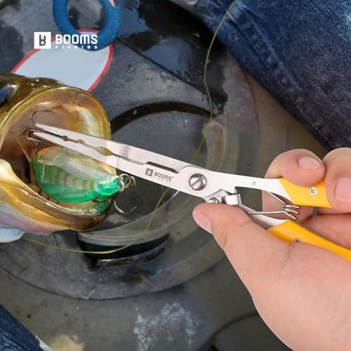 Booms Fishing Hook Remover Pliers, Long Nose, Braid Cutter, Lanyard, Yellow - Image 2