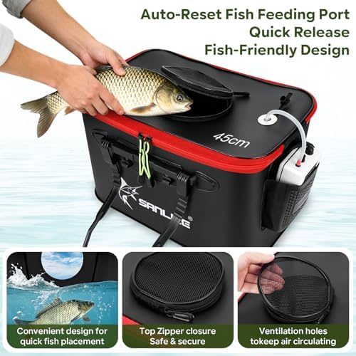 SANLIKE Foldable Live Fish Bucket Kit with Aerator Pump Leakproof Livewell - Image 4