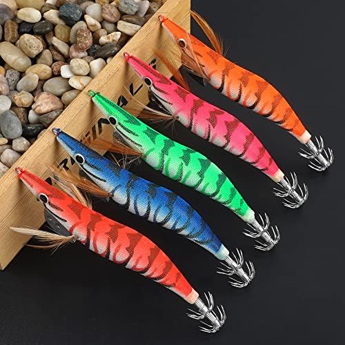 5pcs/10pcs Luminous Squid Jig Hooks Bionic Shrimps Lures Prawn Saltwater Hard Bait 3D Eyes for Octopus Jig Cuttlefish Artificial Baits Fish Tackle 3.94inch - Image 6