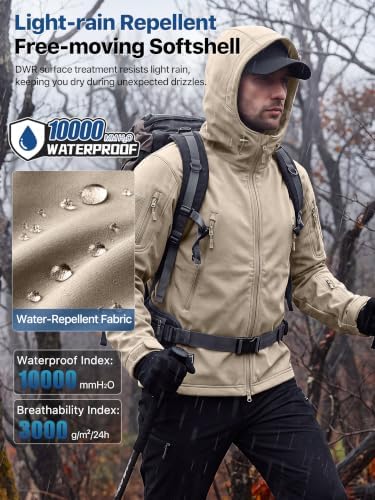 FREE SOLDIER Men's Hooded Waterproof Softshell Jacket - Image 3