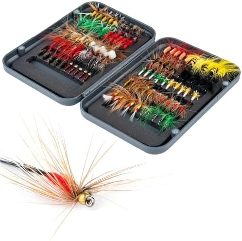 Fly Fishing Lures 100Pcs Fly Fishing Flies Kit with Box Dry Wet Nymphs Streamers Artificial Casting Lures for Bass Trout Salmon by Unknown