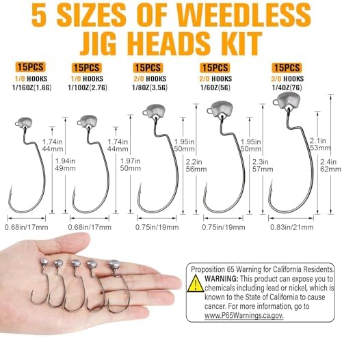 Dovesun Ned Rig Jig Heads Weedless Jig Head for Bass Fishing Swimbait Jig Head Shaky Ned Rig Hooks Saltwater Freshwater 15PCS 1/0 2/0 3/0 - Image 5