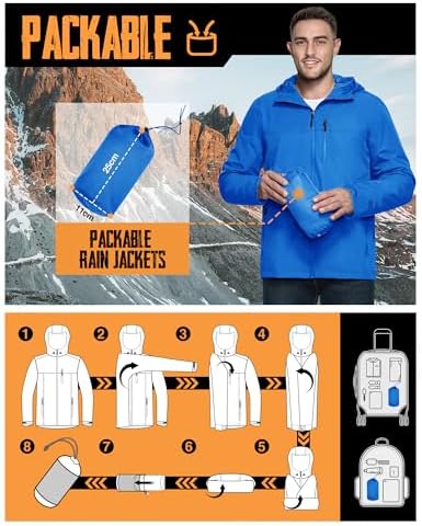 33,000ft Men's Packable Rain Jacket Waterproof Raincoat with Hood - Image 2