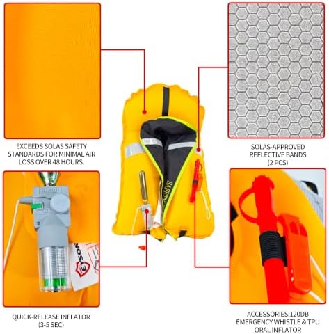 Automatic Inflatable Life Jacket,Preserver PFD for Adults,Life Vest for Adult,Supports Weight up to 330 pounds - Image 4