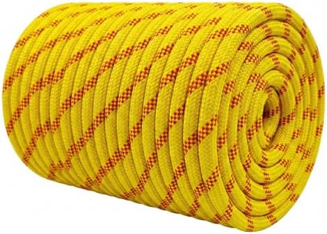 1/2 Inch Arborist Rigging Rope (200 Ft) - ASTM F2116 Certified (9,000 lbs MBS / 900 lbs SWL) - Static Polyester Bull Rope for Tree Climbing, Nautical Rigging & Swings (Yellow) by Glfcai