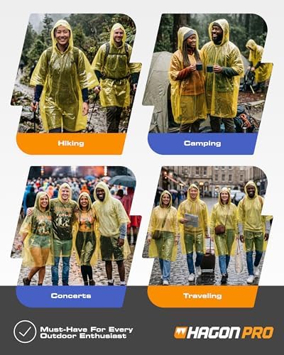 Hagon PRO Disposable Rain Ponchos for Adults, Hooded Poncho, Family 5 Pack - Image 4