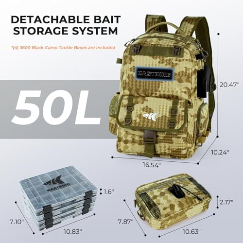 KastKing BaitSpace 50L Fishing Backpack with 4 Tackle Boxes, 2 Rod Holders - Image 3