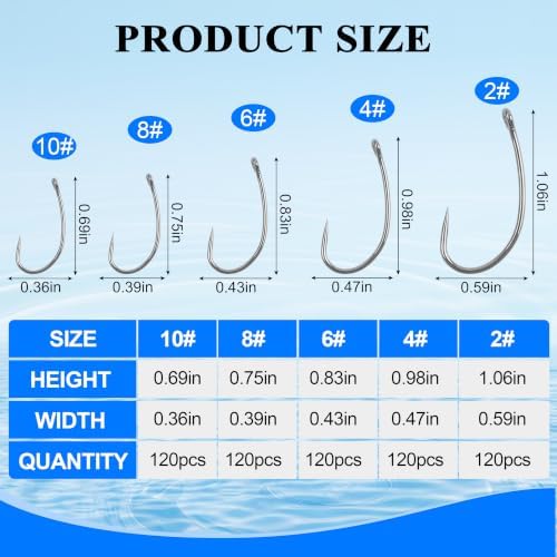 Barbless Fishing Hooks, 120pcs Carp Fishing Hooks Small Sizes Barbless Trout Circle Hooks Curved Shank Fly Tying Hooks for Carp Hair Rig Fishing Tackle Saltwater Freshwater - Image 4