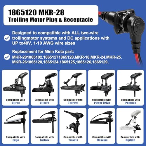 1865120 MKR-28 Trolling Motor Plug, Male Female Trolling Motor Socket Connector for Minn Kota Freshwater and Saltwater Marine Battery Boat Accessory 12V 24V 36V 48V Waterproof - Image 2