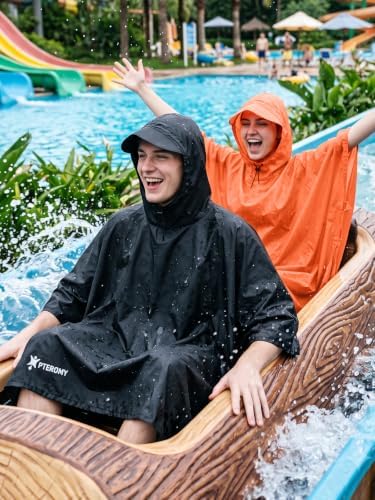 PTEROMY Hooded Rain Poncho for Adults, Reusable Waterproof Raincoat - Image 3