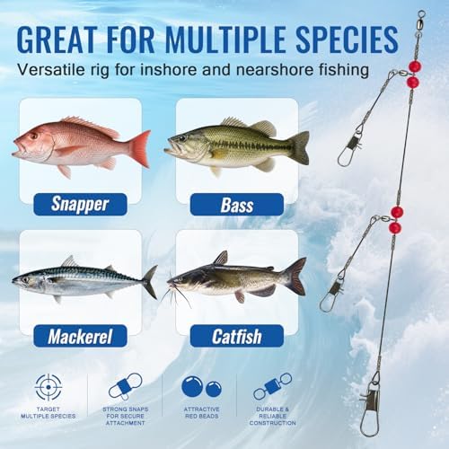 Narcissus Double Drop Saltwater Fishing Rig –2 Hook Bottom Rigs with Swivels & Snaps, Pre-Tied Surf Pier Boat Leader Line for Snapper, Bass, Mackerel, Catfish - Image 7