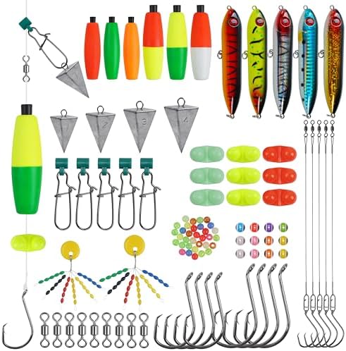Catfish Rig Tackle Making Kit Catfishing Tackle Accessories Catfish Tackle with Catfish Floats Catfish Hooks Bobber Stoppers Swivels Fishing Rattle Bells Fishing Beads Catfishing Gear Equipment by AGOOL