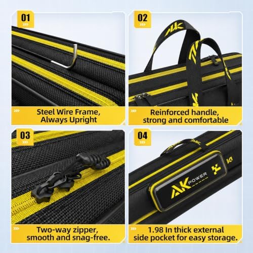 Long Fishing Pole Bag, Double Layer Travel Fishing Rod Case with Wire Frame, 1680D Lightweight Fishing Carrier for Two-Piece Rods (Double Layer-Straight Wire Bag, 51 in / 130cm) - Image 5