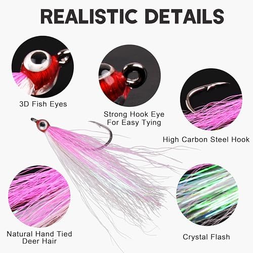Clouser Minnow Fishing Flies Streamer Fly Fishing Lure Saltwater Striped Bass Flies Fishing Bucktail Teaser Hook Lures for Flounder Saltwater Freshwater Fishing - Image 2