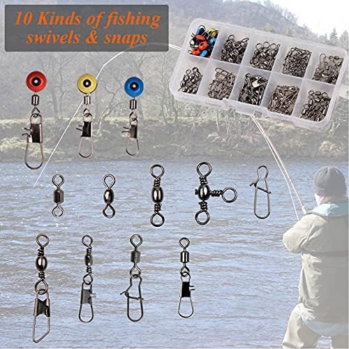 Fishing Swivels Kit - Ball Bearing Swivel, Rolling Barrel Swivel, Crossline Three Way Swivel, Duo Lock Snap, High Strength Fishing Line Connector for Bass Trout Saltwater Freshwater - Image 4