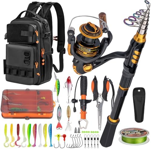 THKFISH Fishing Rod & Reel Combo with Backpack, Fishing Tools Tackle Box by THKFISH