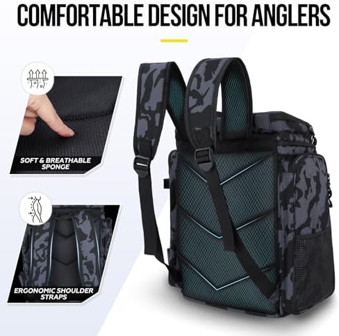 PLUSINNO Fishing Backpack with Tackle Boxes,Fishing Gear,42L Waterproof tackle Backpack with Rod Holders,Lures,Tools,Pliers & Accessories, Fish Gifts for Men - Image 6