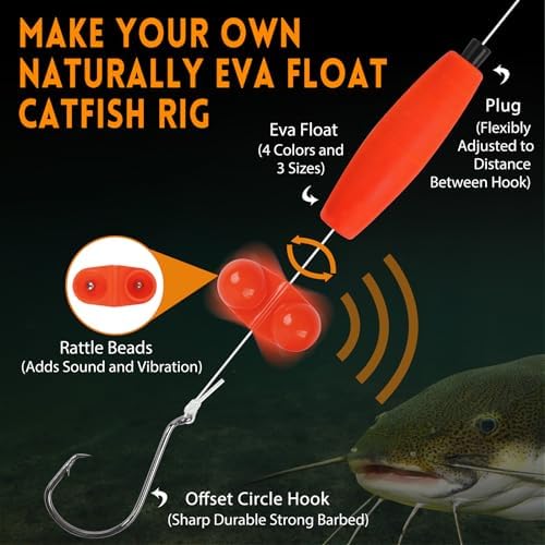 Catfish Rig Catfishing Tackle Making Kit Santee Cooper Rig with Catfish Floats Rattling Line Float Lures Peg Float Bobbers Catfish Hooks Swivels Catfish Sinker Weights Fishing Rattle Bells - Image 5