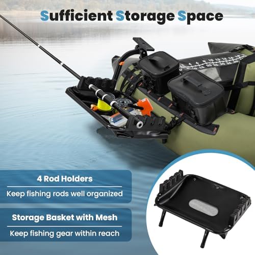 Goplus Fishing Float Tube Accessories, 360° Rotatable Fish Finder Holder w/ Mount Bracket, Rod Rack w/ Storage Basket fit 4 Rod, Accessory Set for Inflatable Boat Kayak - Image 5