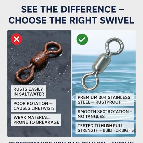 100 pcs Fishing Swivels, 100% 304 Stainless Steel Barrel Swivel Corrosion Resistance Power Crane Swivels Saltwater and Freshwater Fishing Line Lure Leader Connector - Image 5