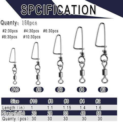 150pcs Fishing Snap Swivels Barrel Swivel with Coastlock Snap Stainless Swivel Corrosion Resistant Fishing Tackle Accessories Lure Line Connector for Saltwater Freshwater Fishing - Image 5