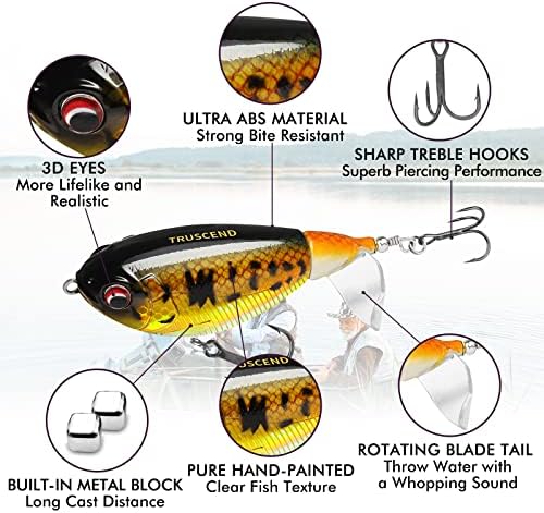 TRUSCEND Top Water Fishing Lures with BKK Hooks, Easy Catch Plopper Lure for Freshwater or Saltwater, Floating Lures for Bass, Pike, Catfish, Surface Wobble PoPobait Bass Baits Fishing Gifts for Men - Image 2